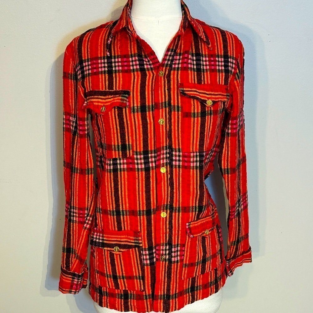 Cotton Plaid Shacket style top Vintage 1970's